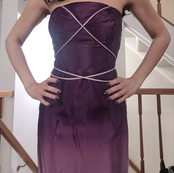 Purple Ombre Strapless Formal Gown - Picture 6 of 7